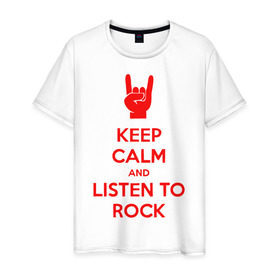Мужская футболка хлопок с принтом Keep, calm,rock в Кировске, 100% хлопок | прямой крой, круглый вырез горловины, длина до линии бедер, слегка спущенное плечо. | keep | rock | сохраняй спокойствие и слушай рок.calm