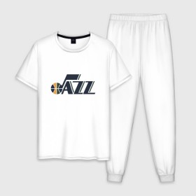 Мужская пижама хлопок с принтом NBA Utah Jazz в Кировске, 100% хлопок | брюки и футболка прямого кроя, без карманов, на брюках мягкая резинка на поясе и по низу штанин
 | Тематика изображения на принте: jazz | nba | utah | баскетбол | джазз | нба | юта