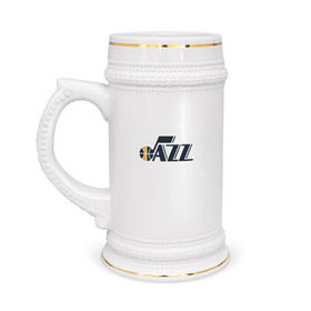 Кружка пивная с принтом NBA Utah Jazz в Кировске,  керамика (Материал выдерживает высокую температуру, стоит избегать резкого перепада температур) |  объем 630 мл | Тематика изображения на принте: jazz | nba | utah | баскетбол | джазз | нба | юта