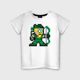 Детская футболка хлопок с принтом Green Arrow pixels в Кировске, 100% хлопок | круглый вырез горловины, полуприлегающий силуэт, длина до линии бедер | green arrow pixels зеленая стрела дс
