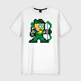 Мужская футболка премиум с принтом Green Arrow pixels в Кировске, 92% хлопок, 8% лайкра | приталенный силуэт, круглый вырез ворота, длина до линии бедра, короткий рукав | Тематика изображения на принте: green arrow pixels зеленая стрела дс