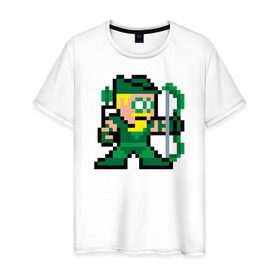 Мужская футболка хлопок с принтом Green Arrow pixels в Кировске, 100% хлопок | прямой крой, круглый вырез горловины, длина до линии бедер, слегка спущенное плечо. | green arrow pixels зеленая стрела дс