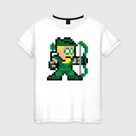 Женская футболка хлопок с принтом Green Arrow pixels в Кировске, 100% хлопок | прямой крой, круглый вырез горловины, длина до линии бедер, слегка спущенное плечо | Тематика изображения на принте: green arrow pixels зеленая стрела дс