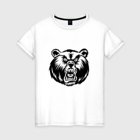 Женская футболка хлопок с принтом Черный медведь в Кировске, 100% хлопок | прямой крой, круглый вырез горловины, длина до линии бедер, слегка спущенное плечо | 