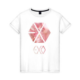 Женская футболка хлопок с принтом EXO chrystal в Кировске, 100% хлопок | прямой крой, круглый вырез горловины, длина до линии бедер, слегка спущенное плечо | exo