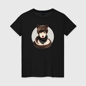 Женская футболка хлопок с принтом EXO Kitty в Кировске, 100% хлопок | прямой крой, круглый вырез горловины, длина до линии бедер, слегка спущенное плечо | exo