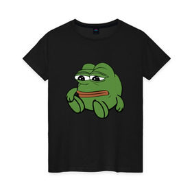 Женская футболка хлопок с принтом Грустняш в Кировске, 100% хлопок | прямой крой, круглый вырез горловины, длина до линии бедер, слегка спущенное плечо | pepe | грустная жаба | жаба | мем | пепе