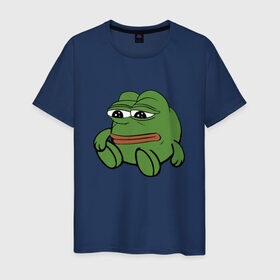Мужская футболка хлопок с принтом Грустняш в Кировске, 100% хлопок | прямой крой, круглый вырез горловины, длина до линии бедер, слегка спущенное плечо. | pepe | грустная жаба | жаба | мем | пепе