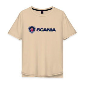 Мужская футболка хлопок Oversize с принтом SCANIA в Кировске, 100% хлопок | свободный крой, круглый ворот, “спинка” длиннее передней части | scania | грузовик | скания