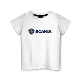 Детская футболка хлопок с принтом SCANIA в Кировске, 100% хлопок | круглый вырез горловины, полуприлегающий силуэт, длина до линии бедер | Тематика изображения на принте: scania | грузовик | скания
