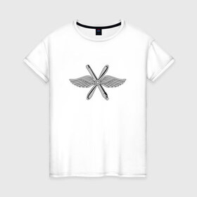 Женская футболка хлопок с принтом Военно-воздушные силы в Кировске, 100% хлопок | прямой крой, круглый вырез горловины, длина до линии бедер, слегка спущенное плечо | 