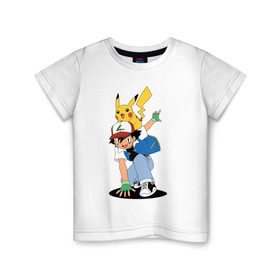Детская футболка хлопок с принтом Пикачу в Кировске, 100% хлопок | круглый вырез горловины, полуприлегающий силуэт, длина до линии бедер | 