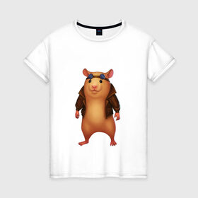 Женская футболка хлопок с принтом Хомяк в Кировске, 100% хлопок | прямой крой, круглый вырез горловины, длина до линии бедер, слегка спущенное плечо | арт | животные | зверь | няша | смешное | хомяк | хомячок