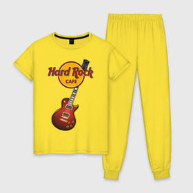 Женская пижама хлопок с принтом Hard Rock cafe в Кировске, 100% хлопок | брюки и футболка прямого кроя, без карманов, на брюках мягкая резинка на поясе и по низу штанин | гитара