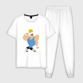 Мужская пижама хлопок с принтом Джонни Браво в Кировске, 100% хлопок | брюки и футболка прямого кроя, без карманов, на брюках мягкая резинка на поясе и по низу штанин
 | 