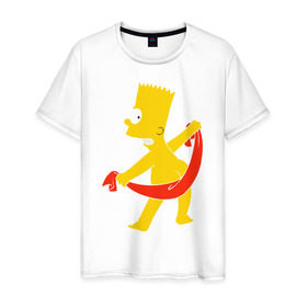Мужская футболка хлопок с принтом Барт с полотенцем в Кировске, 100% хлопок | прямой крой, круглый вырез горловины, длина до линии бедер, слегка спущенное плечо. | барт с полотенцем the simpson симпсоны bart