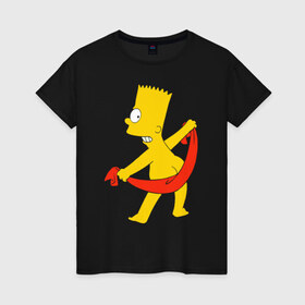 Женская футболка хлопок с принтом Барт с полотенцем в Кировске, 100% хлопок | прямой крой, круглый вырез горловины, длина до линии бедер, слегка спущенное плечо | барт с полотенцем the simpson симпсоны bart
