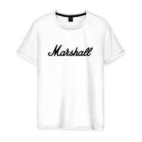 Мужская футболка хлопок с принтом Marshall logo в Кировске, 100% хлопок | прямой крой, круглый вырез горловины, длина до линии бедер, слегка спущенное плечо. | guitars | marshall | music | гитары | музыка