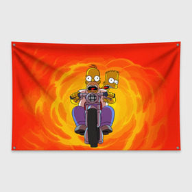 Флаг-баннер с принтом Симпсоны на байке в Кировске, 100% полиэстер | размер 67 х 109 см, плотность ткани — 95 г/м2; по краям флага есть четыре люверса для крепления | гомер