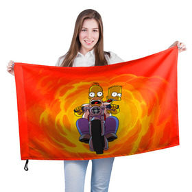 Флаг 3D с принтом Симпсоны на байке в Кировске, 100% полиэстер | плотность ткани — 95 г/м2, размер — 67 х 109 см. Принт наносится с одной стороны | гомер
