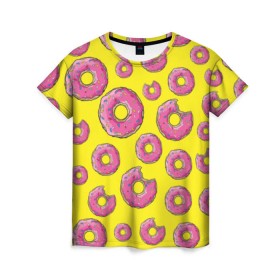 Женская футболка 3D с принтом Пончики в Кировске, 100% полиэфир ( синтетическое хлопкоподобное полотно) | прямой крой, круглый вырез горловины, длина до линии бедер | donut | simpsons | паттерн | пончик