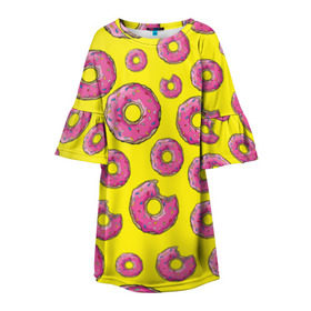 Детское платье 3D с принтом Пончики в Кировске, 100% полиэстер | прямой силуэт, чуть расширенный к низу. Круглая горловина, на рукавах — воланы | donut | simpsons | паттерн | пончик
