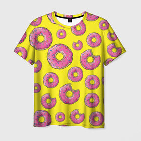 Мужская футболка 3D с принтом Пончики в Кировске, 100% полиэфир | прямой крой, круглый вырез горловины, длина до линии бедер | donut | simpsons | паттерн | пончик