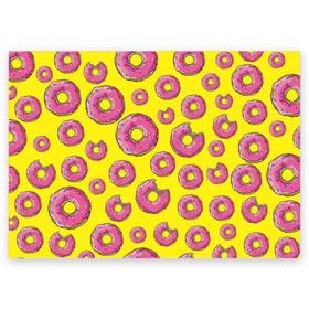 Поздравительная открытка с принтом Пончики в Кировске, 100% бумага | плотность бумаги 280 г/м2, матовая, на обратной стороне линовка и место для марки
 | donut | simpsons | паттерн | пончик
