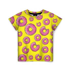 Детская футболка 3D с принтом Пончики в Кировске, 100% гипоаллергенный полиэфир | прямой крой, круглый вырез горловины, длина до линии бедер, чуть спущенное плечо, ткань немного тянется | donut | simpsons | паттерн | пончик