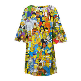 Детское платье 3D с принтом Симпсоны в Кировске, 100% полиэстер | прямой силуэт, чуть расширенный к низу. Круглая горловина, на рукавах — воланы | гомер