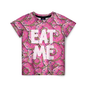 Детская футболка 3D с принтом Eat me в Кировске, 100% гипоаллергенный полиэфир | прямой крой, круглый вырез горловины, длина до линии бедер, чуть спущенное плечо, ткань немного тянется | гомер