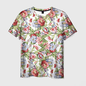 Мужская футболка 3D с принтом Цветы в Кировске, 100% полиэфир | прямой крой, круглый вырез горловины, длина до линии бедер | роза | роспись | цветы