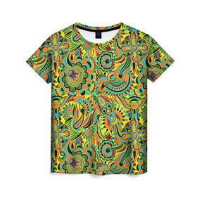Женская футболка 3D с принтом Узор в Кировске, 100% полиэфир ( синтетическое хлопкоподобное полотно) | прямой крой, круглый вырез горловины, длина до линии бедер | роспись | узор