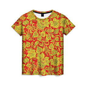 Женская футболка 3D с принтом Хохлома в Кировске, 100% полиэфир ( синтетическое хлопкоподобное полотно) | прямой крой, круглый вырез горловины, длина до линии бедер | роспись | узор | хохлома