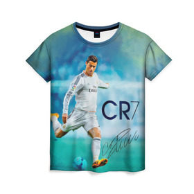 Женская футболка 3D с принтом Ronaldo в Кировске, 100% полиэфир ( синтетическое хлопкоподобное полотно) | прямой крой, круглый вырез горловины, длина до линии бедер | роналдо
