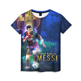 Женская футболка 3D с принтом Messi в Кировске, 100% полиэфир ( синтетическое хлопкоподобное полотно) | прямой крой, круглый вырез горловины, длина до линии бедер | месси