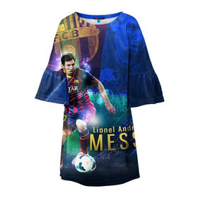 Детское платье 3D с принтом Messi в Кировске, 100% полиэстер | прямой силуэт, чуть расширенный к низу. Круглая горловина, на рукавах — воланы | месси
