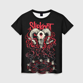 Женская футболка 3D с принтом Slipknot в Кировске, 100% полиэфир ( синтетическое хлопкоподобное полотно) | прямой крой, круглый вырез горловины, длина до линии бедер | deth | rock | slipknot | баран | маска | мрак | рок | слипнот | череп