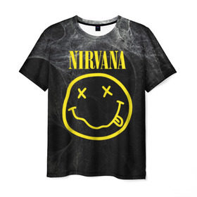 Мужская футболка 3D с принтом Nirvana в Кировске, 100% полиэфир | прямой крой, круглый вырез горловины, длина до линии бедер | cobain | curt | nirvana | rock | smile | кобейн | курт | рок | смайл