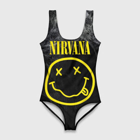 Купальник-боди 3D с принтом Nirvana в Кировске, 82% полиэстер, 18% эластан | Круглая горловина, круглый вырез на спине | cobain | curt | nirvana | rock | smile | кобейн | курт | рок | смайл