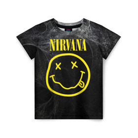 Детская футболка 3D с принтом Nirvana в Кировске, 100% гипоаллергенный полиэфир | прямой крой, круглый вырез горловины, длина до линии бедер, чуть спущенное плечо, ткань немного тянется | cobain | curt | nirvana | rock | smile | кобейн | курт | рок | смайл
