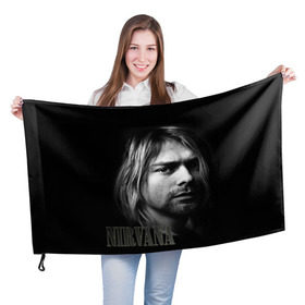 Флаг 3D с принтом Nirvana в Кировске, 100% полиэстер | плотность ткани — 95 г/м2, размер — 67 х 109 см. Принт наносится с одной стороны | cobain | curt | nirvana | rock | кобейн | курт | рок