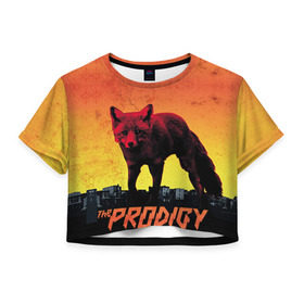 Женская футболка 3D укороченная с принтом The Prodigy в Кировске, 100% полиэстер | круглая горловина, длина футболки до линии талии, рукава с отворотами | лиса