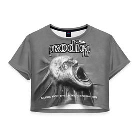 Женская футболка 3D укороченная с принтом The Prodigy в Кировске, 100% полиэстер | круглая горловина, длина футболки до линии талии, рукава с отворотами | dnb | drum | prodigy | rave | продиджи | рейв | рэйв