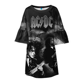 Детское платье 3D с принтом AC/DC в Кировске, 100% полиэстер | прямой силуэт, чуть расширенный к низу. Круглая горловина, на рукавах — воланы | ac dc | acdc | rock | рок | эйсидиси