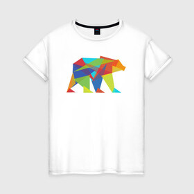Женская футболка хлопок с принтом Fractal geometric bear в Кировске, 100% хлопок | прямой крой, круглый вырез горловины, длина до линии бедер, слегка спущенное плечо | fractal geometric bear медведь миша треугольн