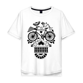 Мужская футболка хлопок Oversize с принтом Велочереп в Кировске, 100% хлопок | свободный крой, круглый ворот, “спинка” длиннее передней части | bicycle | bike | biker | байк | велик | велосипед | велосипедист | велоспорт | велочереп | спорт | череп