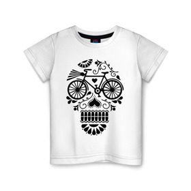 Детская футболка хлопок с принтом Велочереп в Кировске, 100% хлопок | круглый вырез горловины, полуприлегающий силуэт, длина до линии бедер | bicycle | bike | biker | байк | велик | велосипед | велосипедист | велоспорт | велочереп | спорт | череп