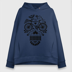 Женское худи Oversize хлопок с принтом Велочереп в Кировске, френч-терри — 70% хлопок, 30% полиэстер. Мягкий теплый начес внутри —100% хлопок | боковые карманы, эластичные манжеты и нижняя кромка, капюшон на магнитной кнопке | bicycle | bike | biker | байк | велик | велосипед | велосипедист | велоспорт | велочереп | спорт | череп
