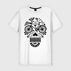 Мужская футболка премиум с принтом Велочереп в Кировске, 92% хлопок, 8% лайкра | приталенный силуэт, круглый вырез ворота, длина до линии бедра, короткий рукав | bicycle | bike | biker | байк | велик | велосипед | велосипедист | велоспорт | велочереп | спорт | череп
